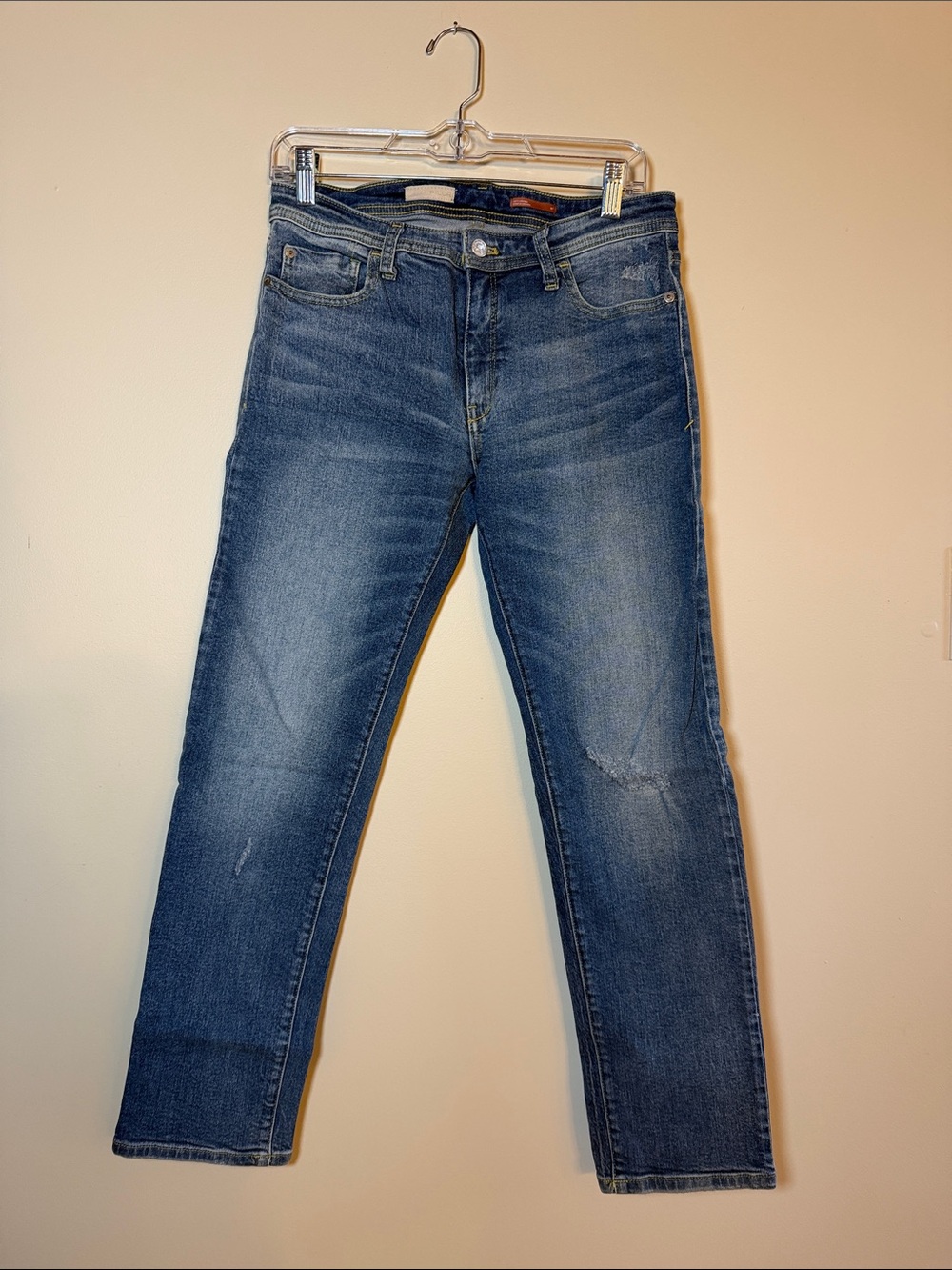 Anthropologie Pilcro Classic Blue Straight-Leg Jeans Distressed Stretch 27